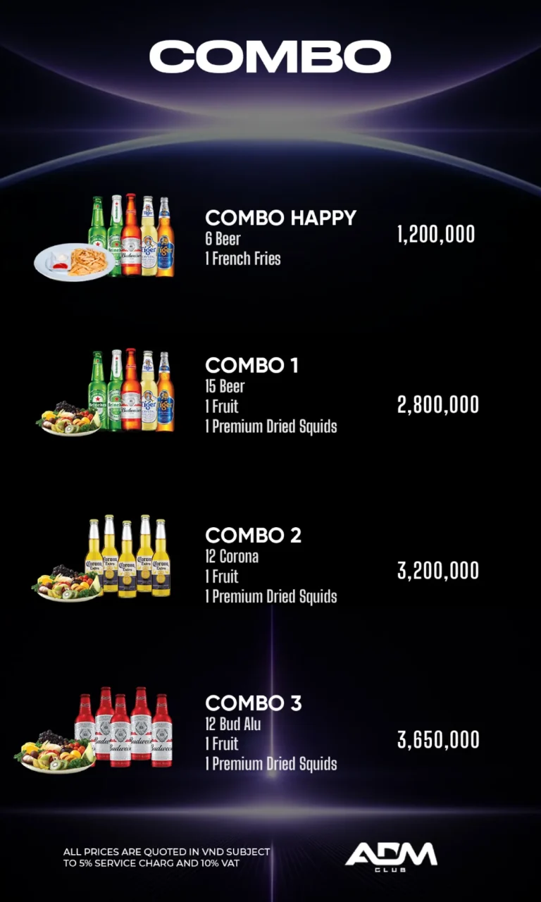 Menu ADM Club – Combo Happy và combo bia