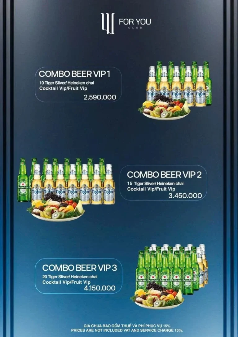 Menu For You Club Đà Nẵng – Combo bia VIP 1–3