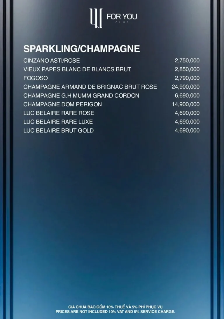 Menu For You Club Đà Nẵng – Champagne