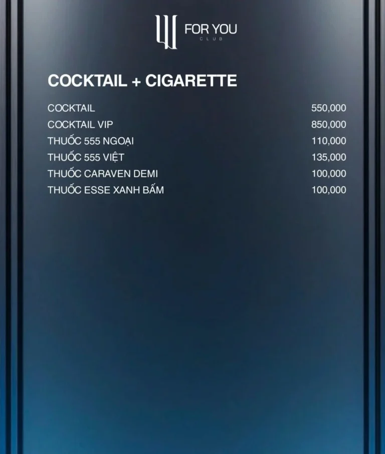Menu cocktail For You Club Đà Nẵng