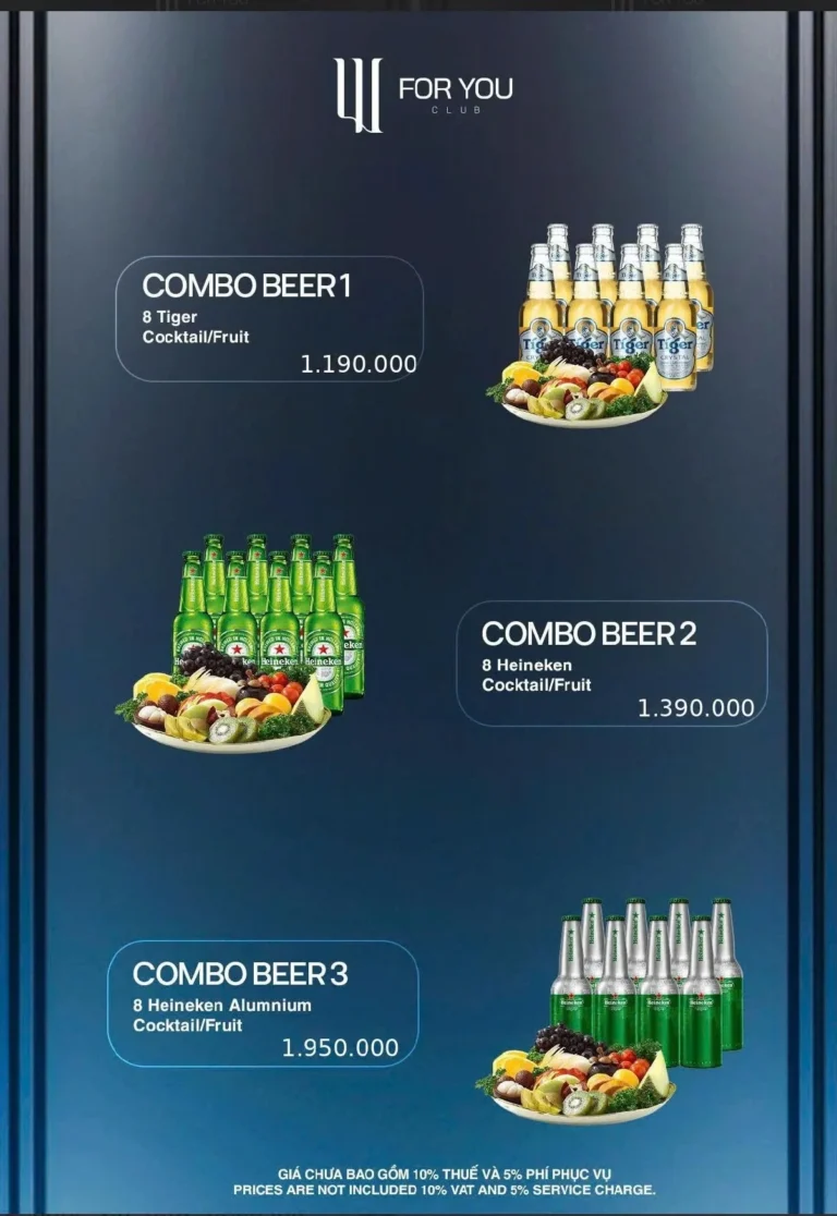 Menu For You Club Đà Nẵng – Combo bia 1–3