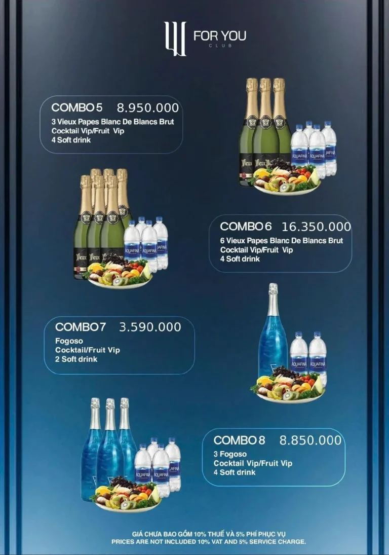 Menu For You Club Đà Nẵng – Combo rượu 5–8
