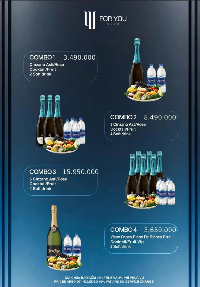 Menu For You Club Đà Nẵng – Combo rượu 1–4