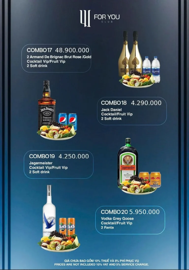 Menu For You Club Đà Nẵng – Combo rượu 17–20